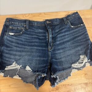 Aerie Blue Distressed Denim Sorts with Raw Hem Size XL